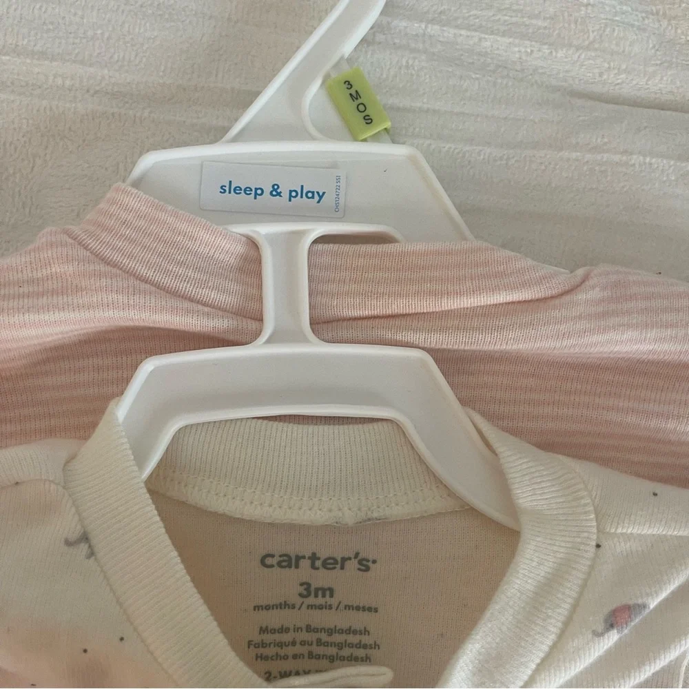 2 Carters baby girls onesies 3 months footies zip sleeper PJ NEW with tags pink